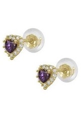  tiny gold heart shaped June birthstone baby earrings